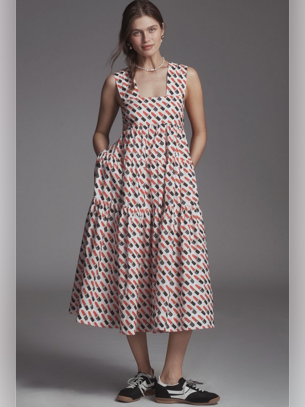 By Anthropologie Square-Neck Tiered Babydoll Dress